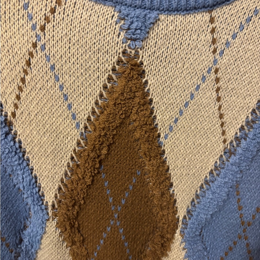 Cider Argyle Crew Neck Sweater - Blue, Brown, Cream - Picture 3 of 4